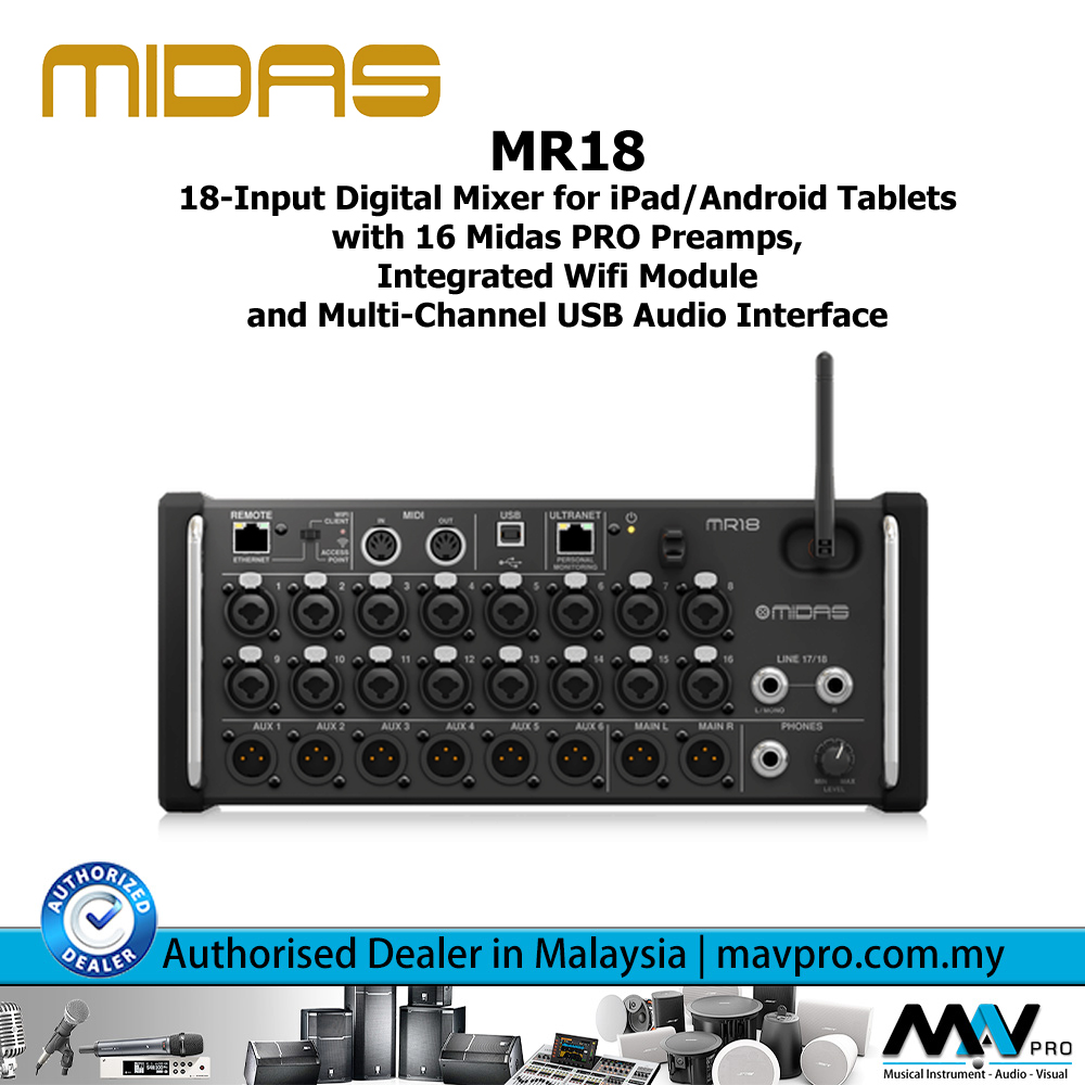 Midas MR18 18Input Digital Mixer with 16 Midas PRO Preamps l Mavpro Malaysia